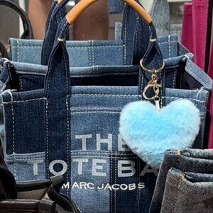 Marc Jacobs Blue Denim Patchwork Tote with Light Blue Heart Charm